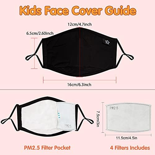 SPRING SEAON 5pcs Kids Cotton Face Covering Set Reusable Washable Cute Pattern 3 Layers Adjustable Dust Cover for Boys Girls