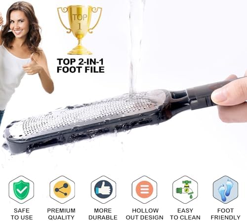 Antonki Foot File for Dead Skin, Double Sided Callus Remover for Feet, Metal Foot Scrubber for Cracked Heel, Professional Foot Scraper Rasp Pedicure Tool to Remove Hard Skin - 2 in 1 Foot File