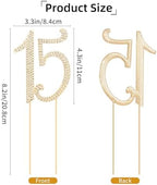 15 Cake Topper, Number 15 Birthday Alloy Crystal Rhinestones Cake Topper Cake Decoration for 15th Birthday or Anniversary Party (Gold)