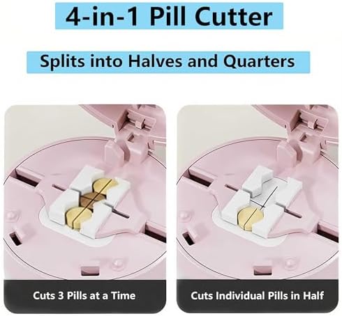 Pill Cutter 1/4,Pill Crusher,Splitter for Smalla Pills,Pill Organizer, Suitable for Carrying On The Go (Pink)
