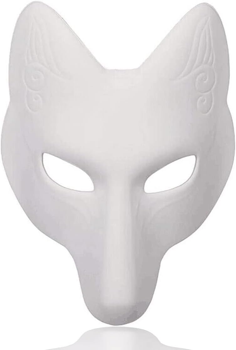 Utavu Halloween Fox Mask - DIY Animal Craft Mask for Cosplay, Masquerade Parties & Costume Accessory, White