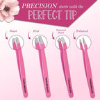 Tweezers Set - Professional Stainless Steel Tweezers for Eyebrows - Great Precision for Facial Hair, Splinter and Ingrown Hair Removal (PINK)