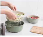 Double Layer Plastic Fruits Vegetable Washing Basket, Large Kitchen Strainer Colander Bowl Sets, Drain Bowls for Washing Washing Mixing, Detachable for Pasta Salad Berry(Large)