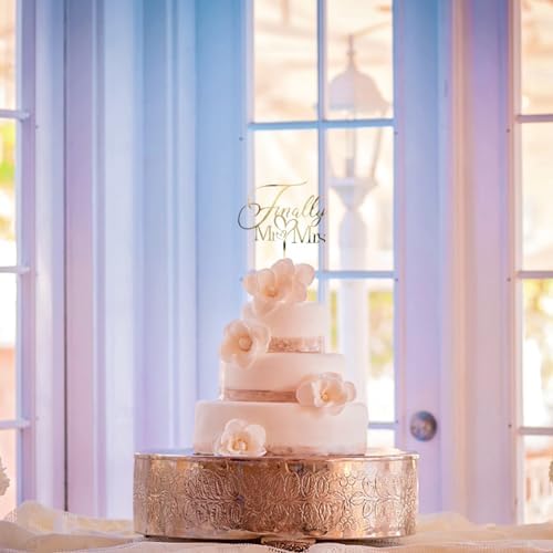 Finally Mr & Mrs Cake Topper,Elegant Cake Topper For Wedding Anniversary, Romantic Wedding Party Decorative Cake Toppers (Acrylic Gold)