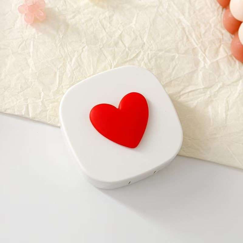 Love Heart Contact Lens Cases, Travel Portable Contact Lens Container Box With Mirror,Cute Eyes Care Eyewear Kits Organizer (White)