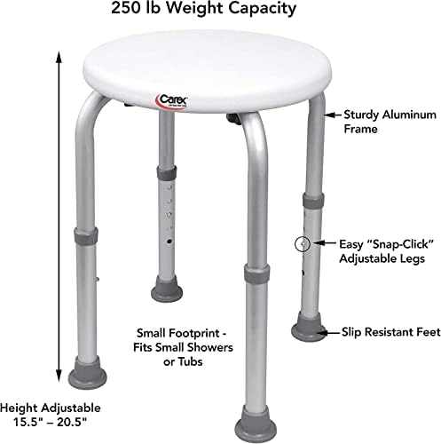 Carex Compact Shower Stool - Adjustable Height Bath Stool and Shower Seat - Aluminum Bath Seat that Supports 250lbs