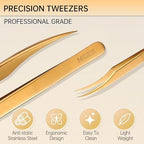 MGER Isolation Tweezers for Eyelash Extensions, Professional Hand Calibrated Dolphin tip Tweezers & eyelash tweezers for lash extensions, Effortless Application with Precision Tweezers, Gold