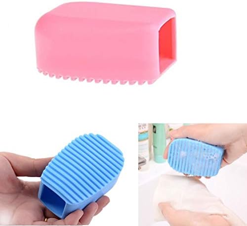 2PCS Candy Color Mini Silicone Washboard Creative Handheld Laundry Washboard,Perfect for Cleaning Hard-to-clean Collars, Cuffs(Blue,Pink)