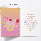 Hongshan Cute 7th Birthday Card for Girl,Seven Years Old Bday Gift Card for Daughter Granddaughter Niece,7 Years Old Cupcake and Candy Decorations