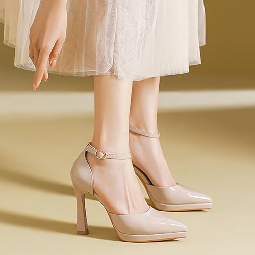 Women's Pointed Closed-Toe Platform Stiletto Pumps Sexy Ankle Strap Comfortable High Heel Wedding Party Dress Shoes