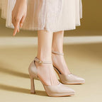 Women's Pointed Closed-Toe Platform Stiletto Pumps Sexy Ankle Strap Comfortable High Heel Wedding Party Dress Shoes