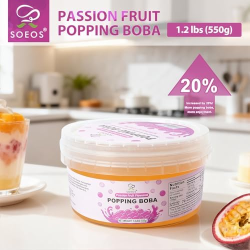 Soeos Passion Fruit Popping Boba, 550g – Bursting Juice-Filled Pearls for Drinks, Desserts, and Toppings