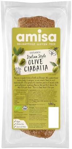 Amisa Organic Olive Ciabatta Gluten Free 180g - 8 Pack