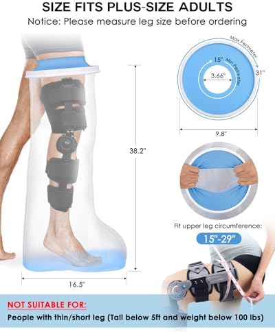 Waterproof Extra Wide Full Leg Cast Cover for Shower with Non-Slip Bottom, Extra Large Watertight Leg Cast Protector for Thigh Foot Ankle Surgery Wounds, Knee Immobilizer/Brace, Walking Boots,Reusable