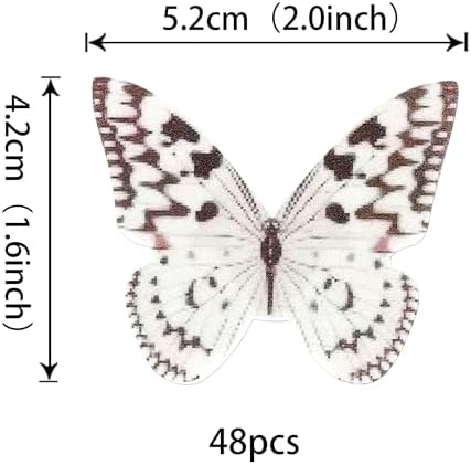 48 Pack Edible Butterflies for Cake Decorating, Edible Butterfly Cupcake Toppers, Wafer Paper Butterfly Cake Decorations for Wedding Birthday Anniversary Party Food Decoration Silver