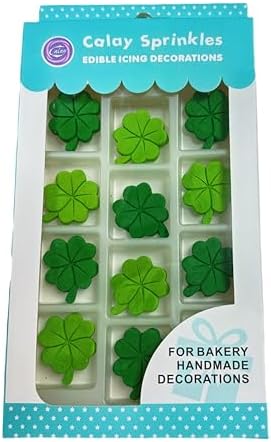 Sentovac 12pcs Edible Shamrock St. Patrick's Day Clover Cake Decorations and Cupcake Toppers | Mixing Sprinkles for Decorating | Birthday Party Supplies