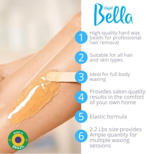 DEPIL BELLA Hard Wax Beads Honey 2.2 lbs for Hair Removal | Professional Hair Removal Wax Beads | All Skin and Hair Types | Natural Ingredients