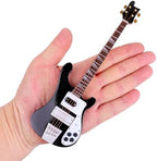 Wooden Miniature Electric Bass Guitar with Stand and Case Mini Musical Instrument Electric Bass Guitar Replica Collectible Figurines Model Home Decoration Birthday Gifts (7.87"x2.36"x0.35")
