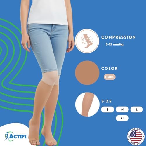 Actifi 8-15 mmHg Knee High Sheer Compression Socks for Women, Open Toe, Breathable Fabric - Best for Athletic Running, Cycling and Fatigue Relief