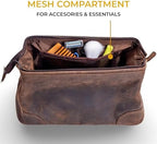 Leather Toiletry Bag – Where Elegance Meets Everyday Utility, Grooming Travel Pouch, Shaving Kit Toiletries, Leather Makeup Bag with Water resistant Lining, Men & Women (DARK BROWN)
