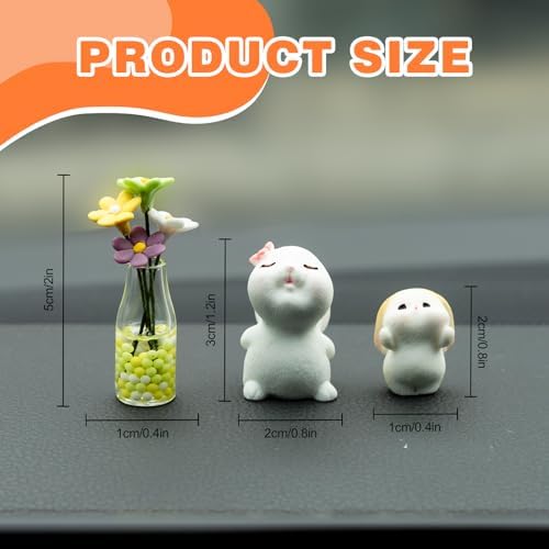 Rislobx Bunny Car Dashboard Decoration with Daisy Flower Vase Rear View Mirror Ornament, 3PCS Cute Bunny Car Accessories for Women