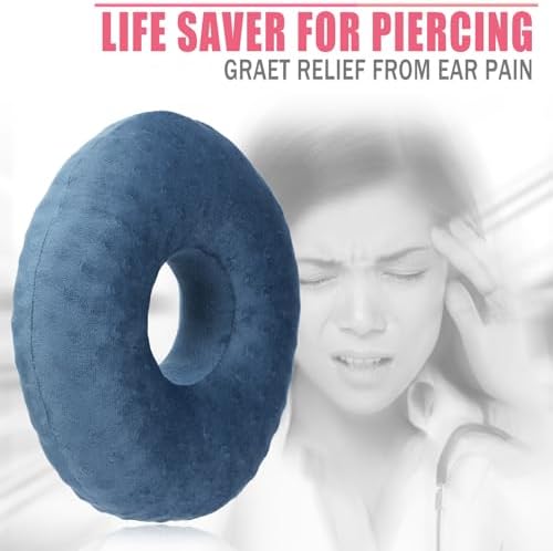 Ear Piercing Pillows for Side Sleeper with Ear Hole CNH Piercing Pillows Support Head Neck Ear Pain Relief Ear Pressure Sore Side Sleeping Ear Guard, Minky Dot Denim Blue