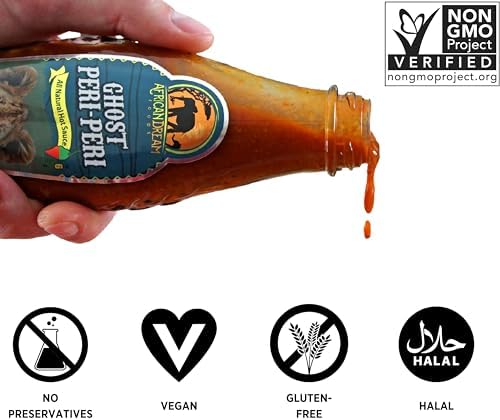 Ghost Peri-Peri Hot Sauce by African Dream Foods | All-Natural Spicy Piri-Piri Sauce with African Ghost Peppers | Vegan, Non-GMO, Gluten-Free| Glass Bottle, 5 fl oz