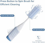 Baby Bottle Brush Set, Innovative Efficient Press-to-Spin Brush Cleaner - Includes Silicone Bottle Brush, Nipple Brush, Straw Cleaner - Spinning Generates Rich Foam for Deep Cleaning, Blue