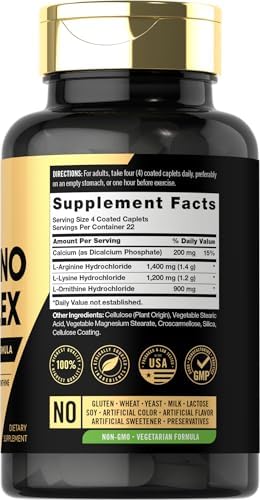 Carlyle Tri-Amino L-Arginine L-Ornithine L-Lysine Supplement | 90 Caplets | Vegetarian, Non-GMO, Gluten Free