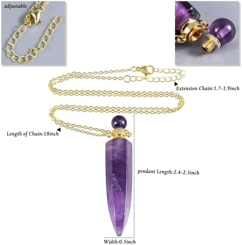 Nupuyai Natural Amethyst Crystal Stone Essential Oil Diffuser Necklace for Women and Men, Hexagonal Perfume Bottle Pendant