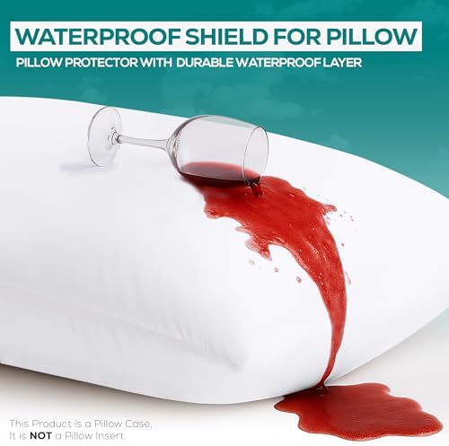 Set of 2 Pillow Protectors with Zipper Standard Size, Bed Bug and Dust Mite Proof Pillow Covers, Ultra Soft Pillow Encasements, Moisture Wicking and Waterproof Pillow Cases by Utopia Bedding (White)