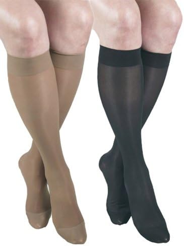 GABRIALLA Sheer Graduated Compression Knee High Stockings 2 Pack (23-30 mmHg) H-180: Large Beige Black