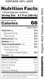 Pomona Organic Juices Pure Tomato Juice, 8.4 Ounce Bottle (Pack of 12), Cold Pressed Organic Juice, Non-GMO, No Sugar Added, Not from Concentrate, Gluten Free, Kosher Certified, Preservative Free