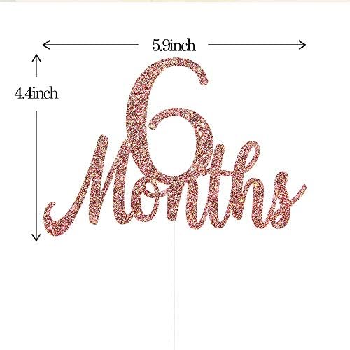 Rose Gold Glitter 6 Months Cake Topper Baby 1/2 Birthday Cake Topper Half Year Old Birthday Anniversary Baby Shower Party Decoration Supplies