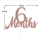 Rose Gold Glitter 6 Months Cake Topper Baby 1/2 Birthday Cake Topper Half Year Old Birthday Anniversary Baby Shower Party Decoration Supplies