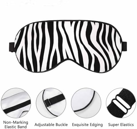 Stripes Sleep Eye Mask Zebra Skin Tiger Abstract Black White Men Women Sleep Mask with Adjustable Strap Eye Cover Eye Shade for Travel, Nap,Meditation