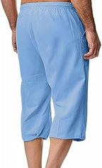 Mens Linen Shorts Capri Pants Baggy Drawstring Elastic Waist Beach Summer Cotton Athletic Shorts