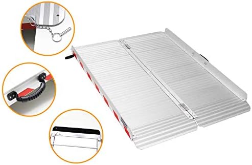 Ruedamann 4FT x 33.5" Extra Wide Electric Scooter ramp Wheelchair ramp for Doorways, Lightweight with Handle, Heavy 800Lbs, Non-Slip Foldable Threshold Ramp for Big Wheelchair Walker Scooter Trailer