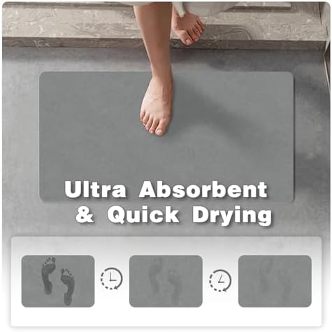 Toilet Rug, Thin Toilet Rugs U Shaped Washable Non Slip Absorbent Quick Dry Low Pile Toilet Mat, 20"x24" U Shape Light Grey