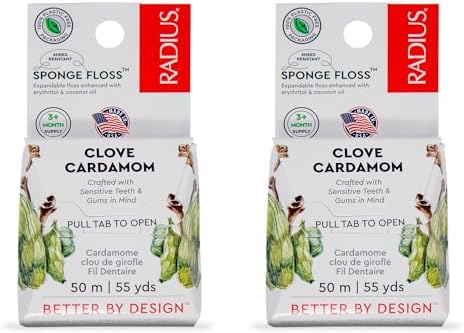 RADIUS Clove Cardamom Dental Floss 55 Yards Vegan & Non-Toxic Oral Care Boost & Designed to Help Fight Plaque Clear - Pack of 2