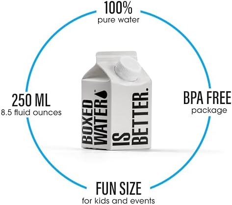 Mini Boxed Water (8.4 oz., 24 Pack) – Better Than Premium Plastic Purified Drinking Water in Plant-Based Cartons, BPA-Free, Refillable Cartons, Lunchbox Ready