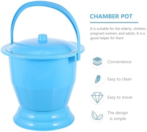 Portable Adult Urine Pot with Handle and Lid, Thickened Blue Plastic Chamber Pot and Pregnant Women, Convenient Bedpan for Home and Travel Use