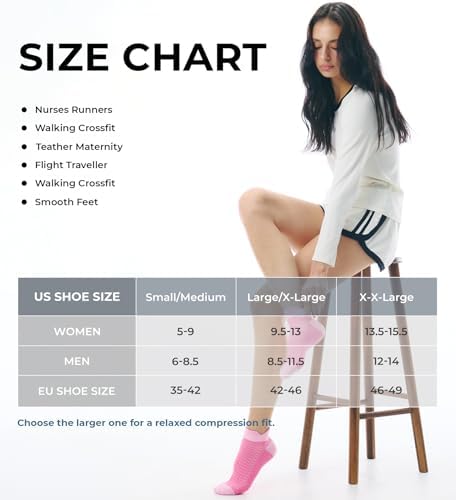 FITRELL Ankle Compression Socks for Women & Men - 5/6 Pairs Cushioned Arch Support Running Socks, Plantar Fasciitis Relief