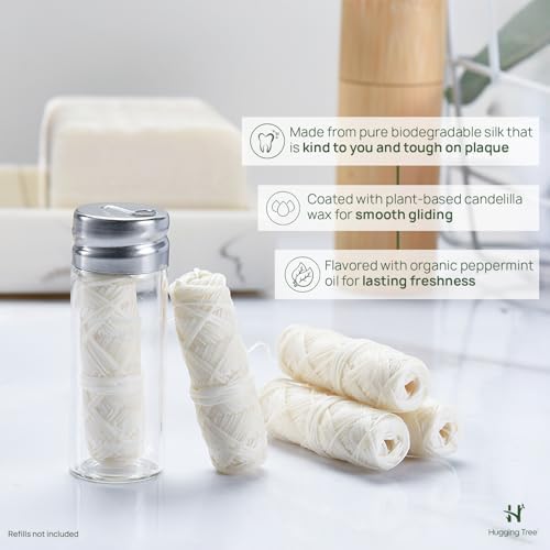 Natural Silk Dental Floss with Glass Dispenser | PFAS Free Dental Floss | Zero Waste Biodegradable | Mint (33 Yards)