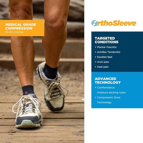 OrthoSleeve FS6 Compression Foot Sleeves for Women & Men, Helps Plantar Fasciitis Relief, Heel Pain, Achilles Tendonitis Support & Swelling (1 Pair)