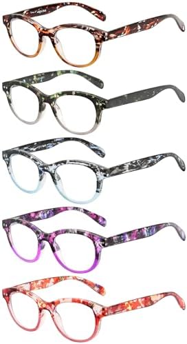 Reading Glasses for Women, 5 Pack Blue Light Blocking Readers, Trendy Eyeglasses with Spring Hinge