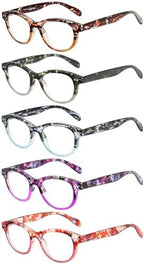 Reading Glasses for Women, 5 Pack Blue Light Blocking Readers, Trendy Eyeglasses with Spring Hinge