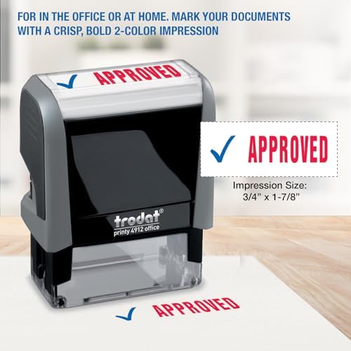 Trodat Printy 4912 2-Color Message Stamp - Self-Inking, Red and Blue Ink, Impression Size 3/4" x 1-7/8" (Approved)