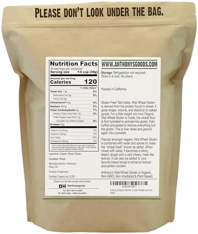 Anthony's Organic Vital Wheat Gluten, 2 lb, High in Protein, Vegan, Non GMO, Keto Friendly, Low Carb