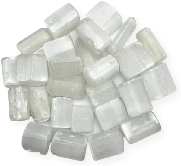 GEMSCITE Selenite 1/2 LB Tumbled Stones and Crystals Bulk Natural Crystal Kit for Reiki Healing Crystal Polished, Tumble Stones, Chakra Balancing, Good Luck, Reiki Gift, Home Décor